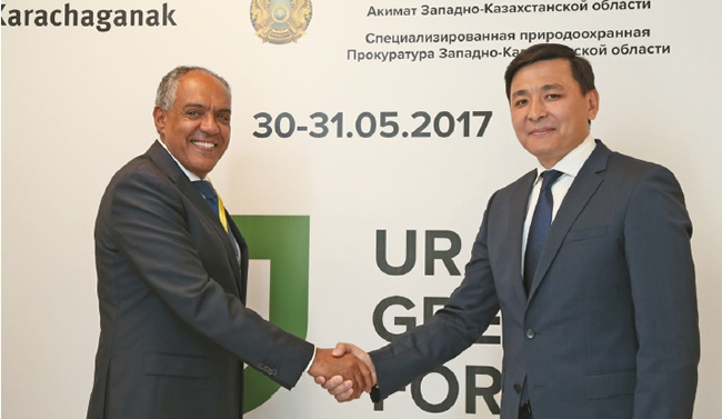 WKO Akim Altay Kulginov and KPO General Director Renato Maroli at the Uralsk Green Forum