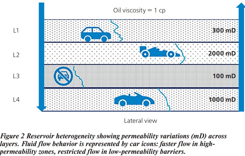 Figure 2 Reservoir heterogeneity showing permeability variations