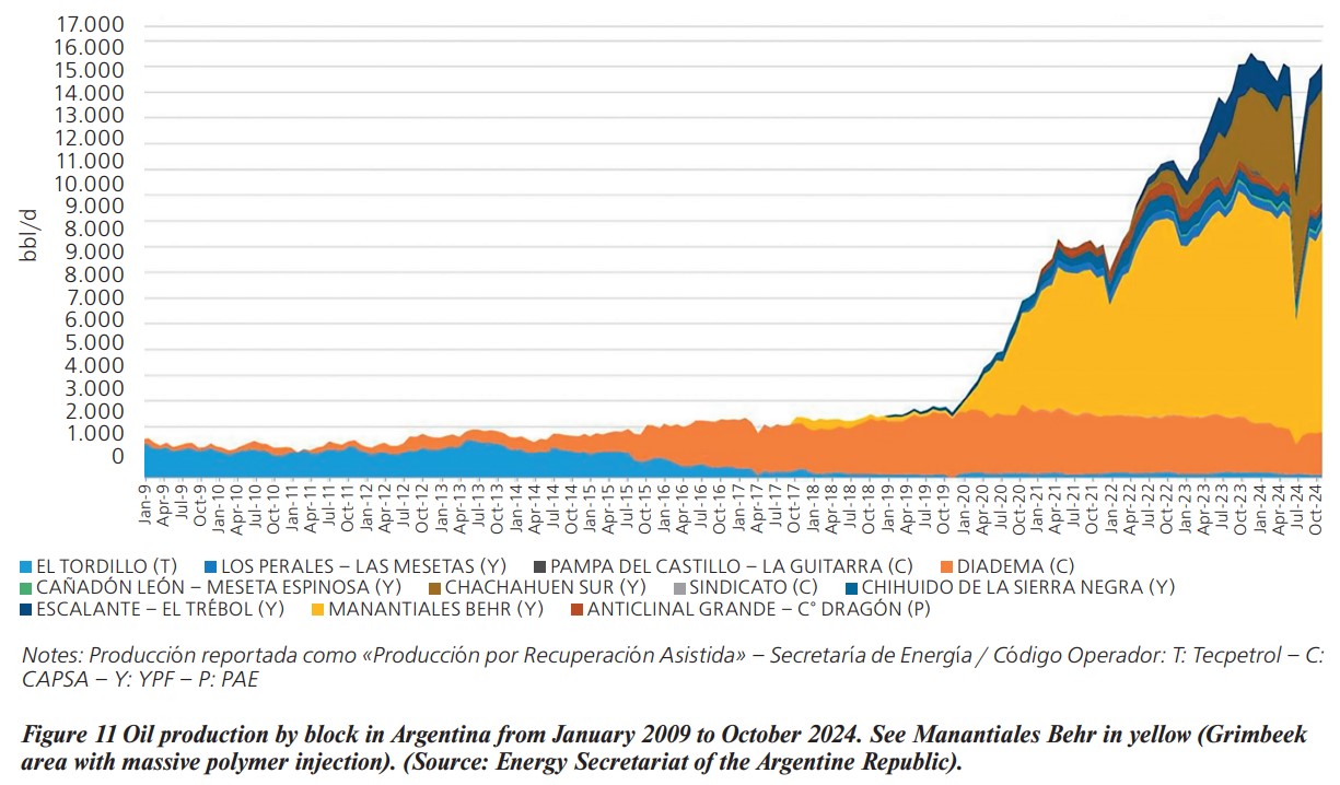 Oil
    production by block in Argentina from January 2009 to October 2024