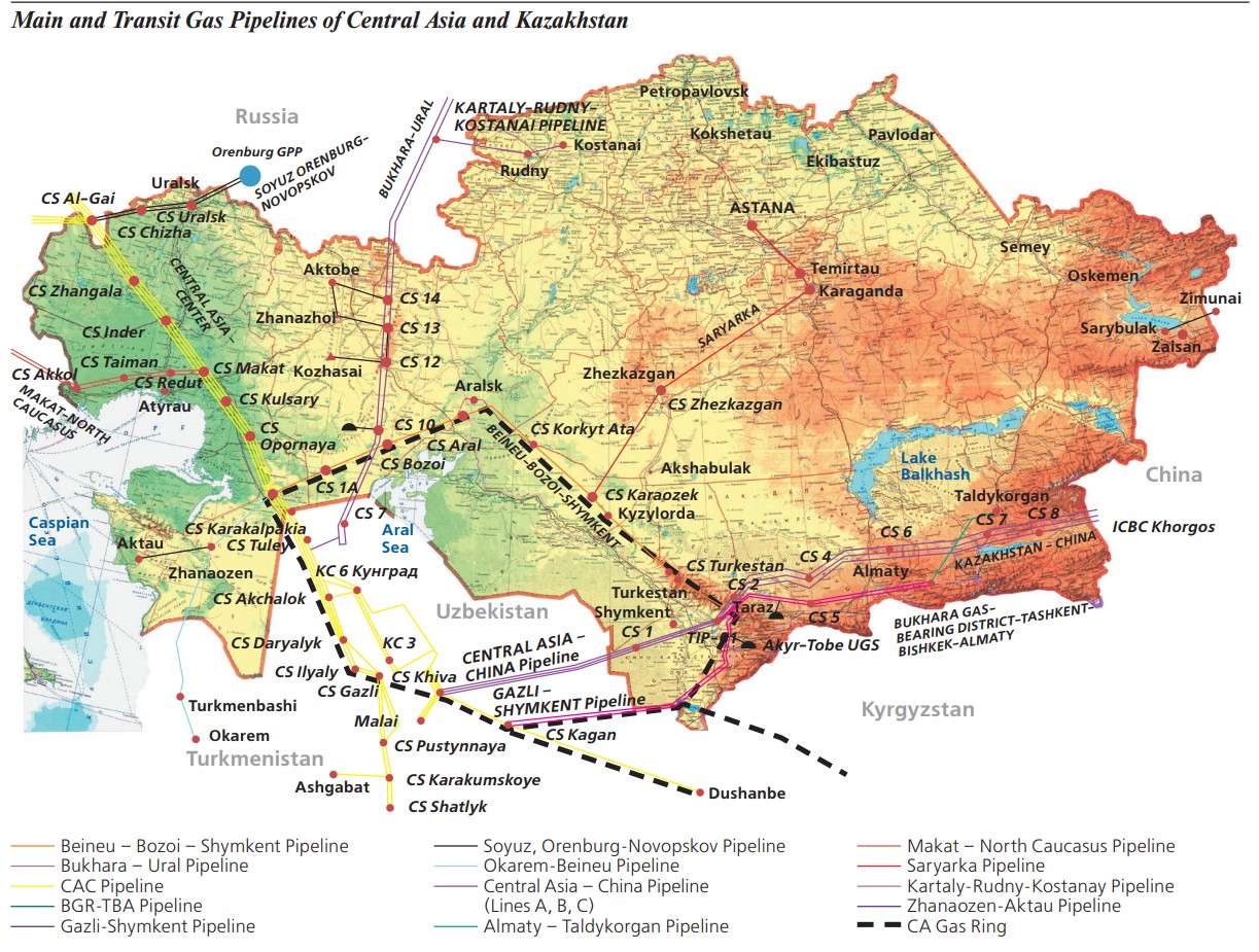 Main and Transit Gas Pipelines of Central Asia and Kazakhstan